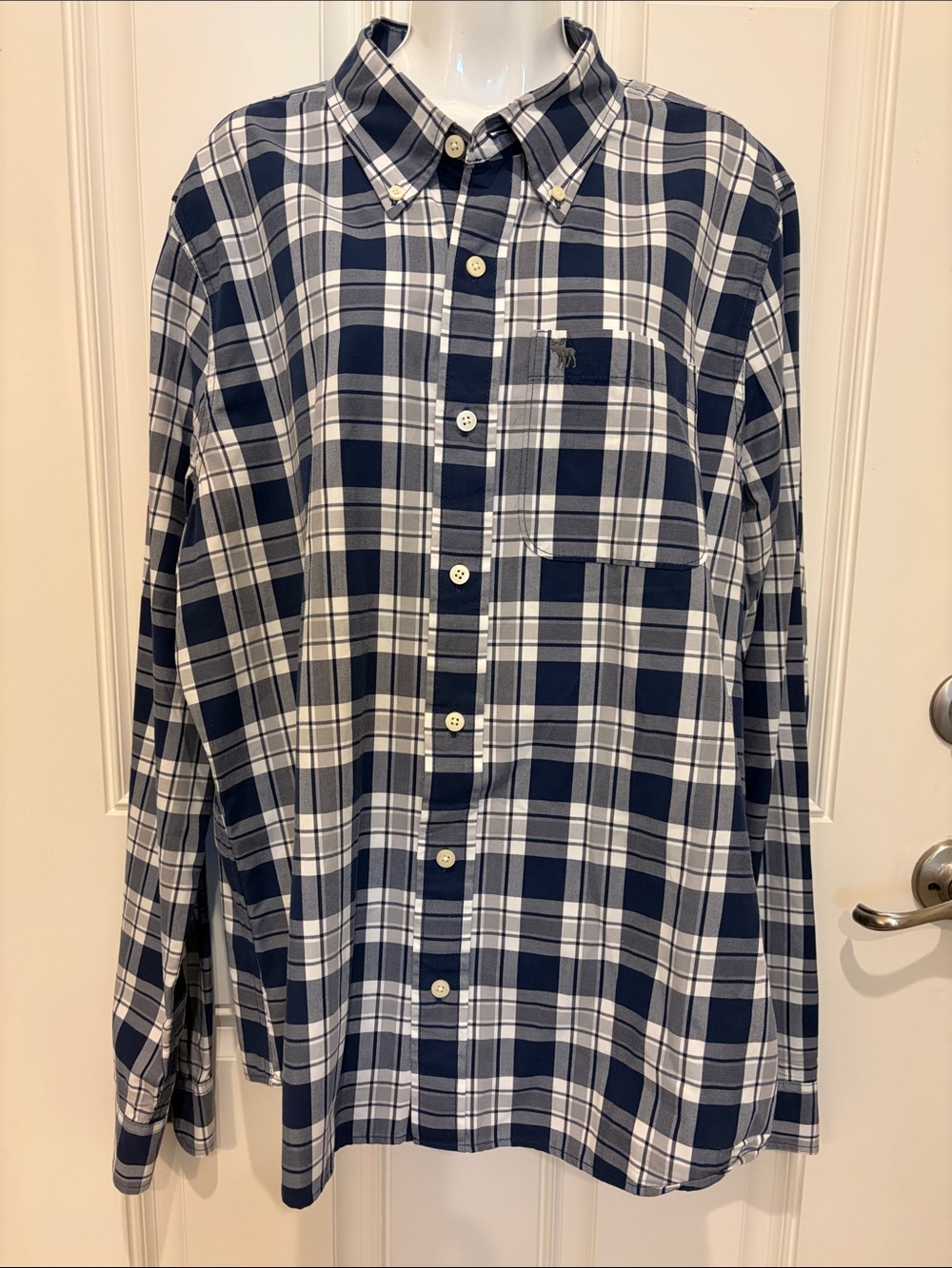 Abercrombie & Fitch Men's Navy White Plaid Button-Down Shirt XXL - Picture 2 of 6